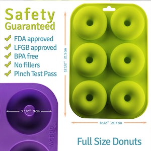Professional 2-Pack Donut Pan Set | Makes 12 Full Size Donuts, BPA Free, Super Non-Stick | Pack Comes With 1 Spatula and 1 Pastry bag (Purple/Green)