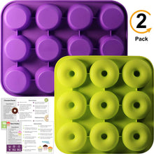 Load image into Gallery viewer, Wappa Kitchen Non Stick Donut Pan and Muffin Pan Bundle – Extremely High Quality Food Grade Silicone – FDA and European LFGB Approved – Includes Printed Recipes