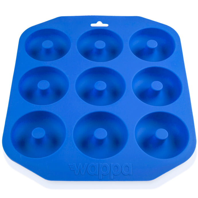 Large Donut Pan - Nonstick Silicone Donut Mold Made Of Heavy Duty, Heat Resistant Material To Bake 9 Full Size Donuts/Bagels/Muffins & Other Delicacies -Professional Grade Doughnut Pan (Blue)