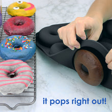 Load image into Gallery viewer, Large Donut Pan Super Non-Stick Silicone, Makes 9 Full Size Donuts, BPA Free, FDA &amp; German LFGB Approved | Oven and Dishwasher Safe Doughnut Mold with Bonus Recipe Card &amp; Gift Bag (Dark Gray)